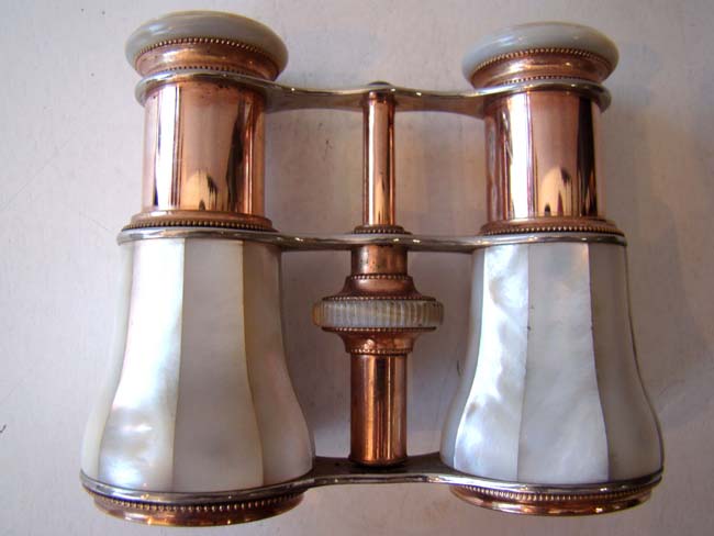 A fine pair of late 19th century Austrian Opera Glasses with their original red velvet purse/case — image 2